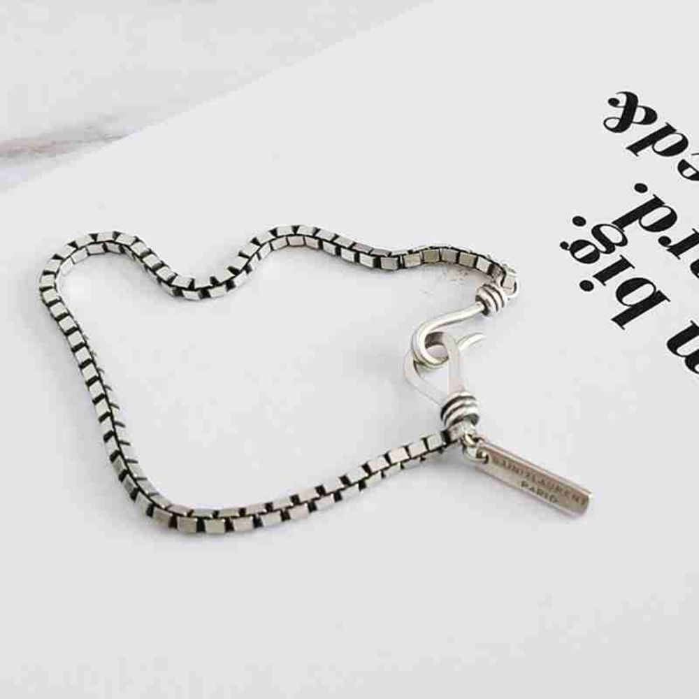 New Small Sterling Silver Box Chain Men's Bracelet - Picture 3 of 8